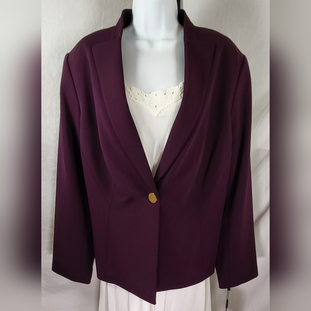 CALVIN KLEIN Collection Purple One Button Scuba Jacket - Plus Size 20W - Picture 3 of 7